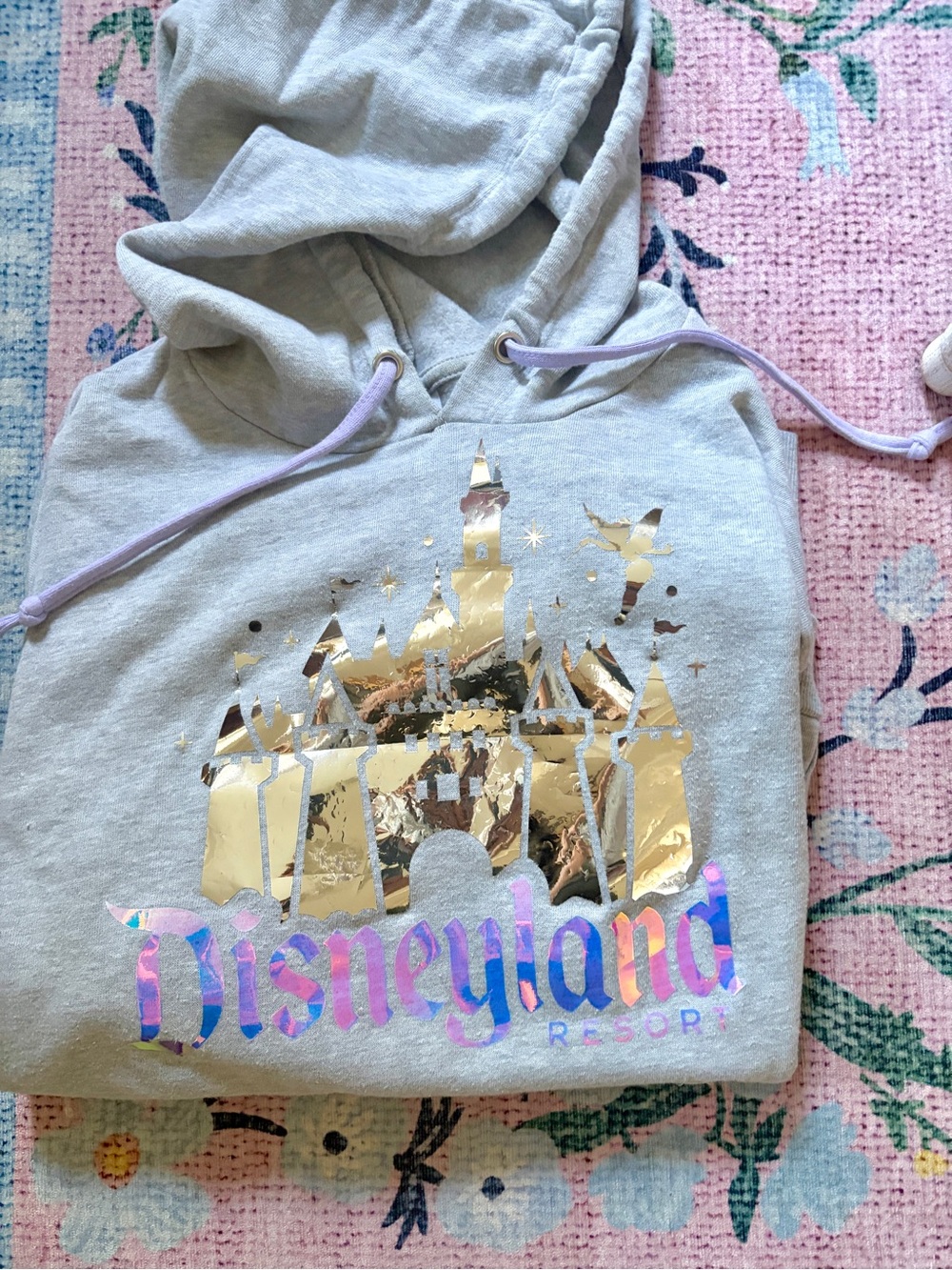 Rare Disneyland Castle Hoodie Foil Metallic Gray lightweight limited edition